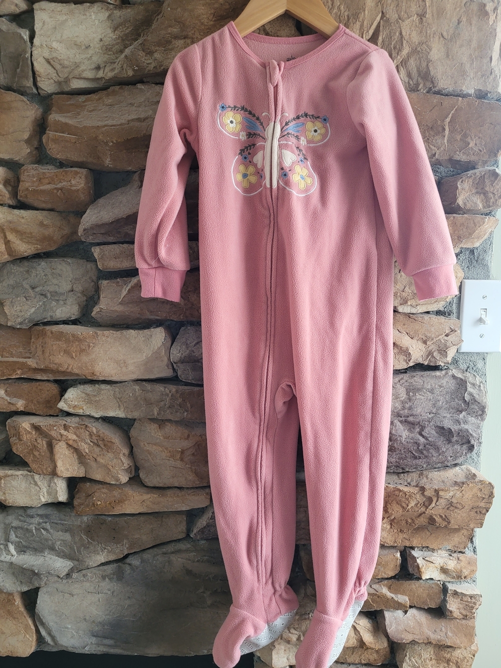 Pink Butterfly Fleece One-Piece Footie 4T